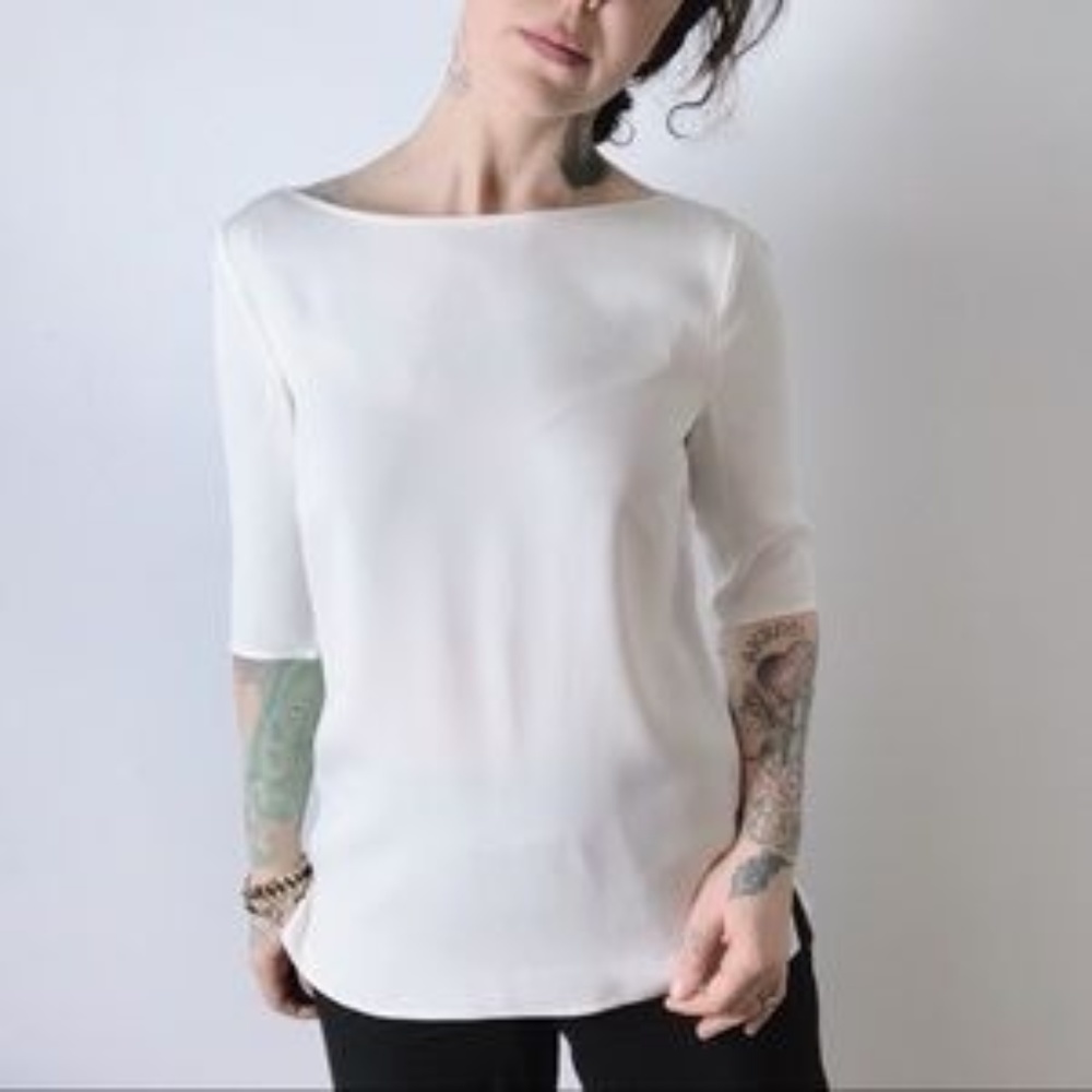 Hugo Boss White Elbow Sleeve Blouse Sz S